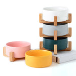 Ciotola in ceramica per gatti e cani con supporto in legno