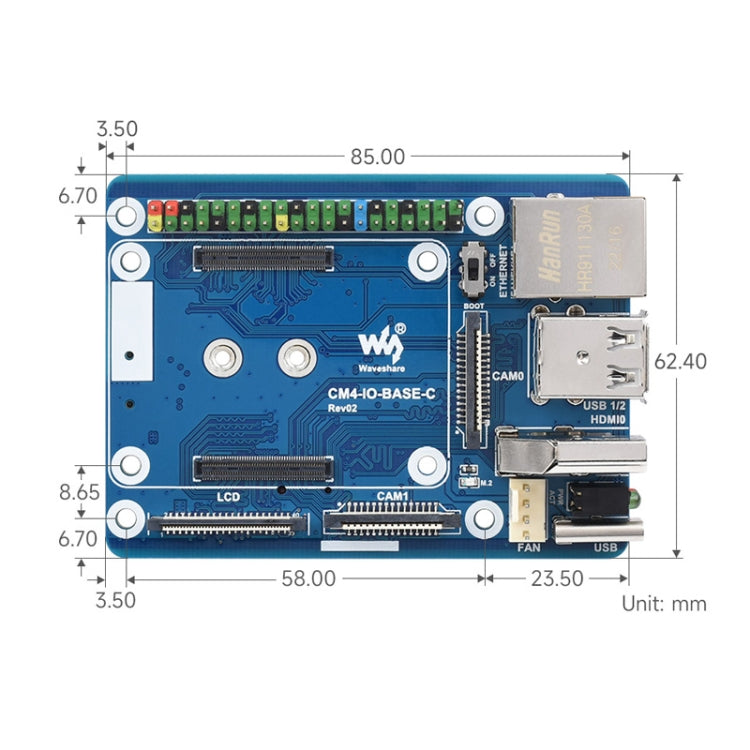 Waveshare CM4-IO-BASE-C per modulo di elaborazione Raspberry Pi 4 Mini scheda base, 23228, 23228