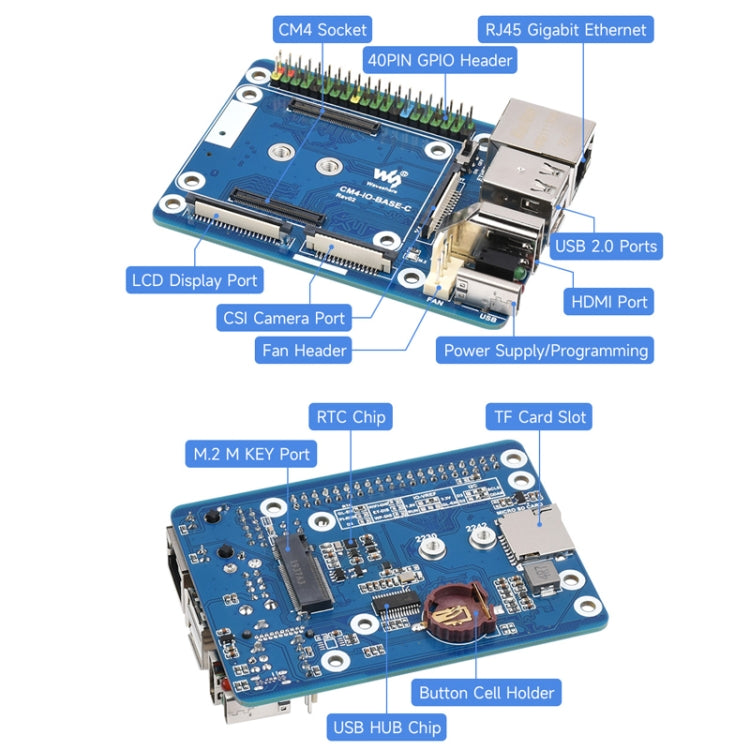 Waveshare CM4-IO-BASE-C per modulo di elaborazione Raspberry Pi 4 Mini scheda base, 23228, 23228