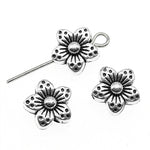 30 pezzi di ciondoli a forma di fiore in lega d'argento tibetano, perline a forma di fiore, dimensioni: 9x9x5 mm