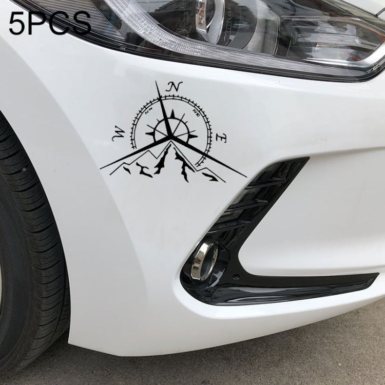 5 pezzi NSWE Fashion Mountains Compass Rose Decal Bussola nautica Navigare Adesivo per auto, Dimensioni: 13,7x9,4 cm, 5 PCS Black, 5 PCS  Silver