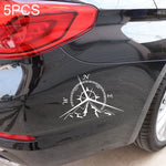 5 pezzi NSWE Fashion Mountains Compass Rose Decal Bussola nautica Navigare Adesivo per auto, Dimensioni: 13,7x9,4 cm, 5 PCS Black, 5 PCS  Silver