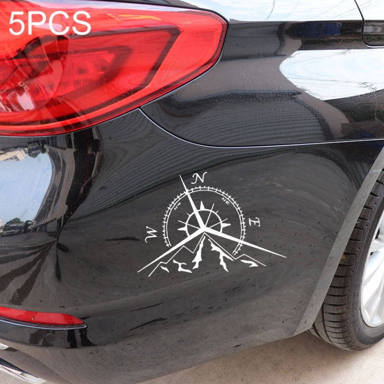 5 pezzi NSWE Fashion Mountains Compass Rose Decal Bussola nautica Navigare Adesivo per auto, Dimensioni: 13,7x9,4 cm, 5 PCS Black, 5 PCS  Silver