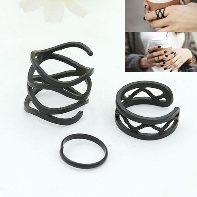 Set di 3 anelli da donna punk neri opachi