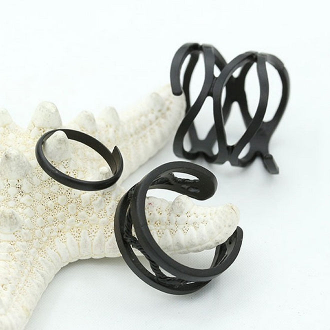 Set di 3 anelli da donna punk neri opachi