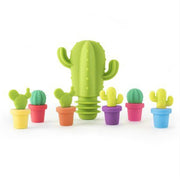 Tappo per bottiglia di vino in silicone Creative Cactus da 7 pezzi + set di pennarelli per bicchiere di vino, 7 in 1 Wine Bottle Stopper