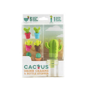 Tappo per bottiglia di vino in silicone Creative Cactus da 7 pezzi + set di pennarelli per bicchiere di vino, 7 in 1 Wine Bottle Stopper