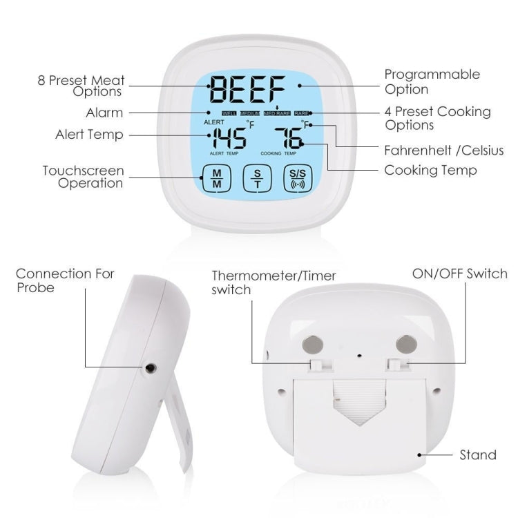 Termometro per griglia con timer da forno touchscreen digitale per cottura di carne da 2 pezzi