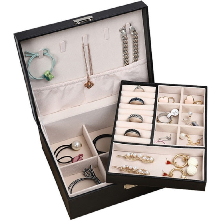 Scatola portaoggetti portatile in pelle per gioielli, collana, anello, orologio, Single Layer, Double Layer