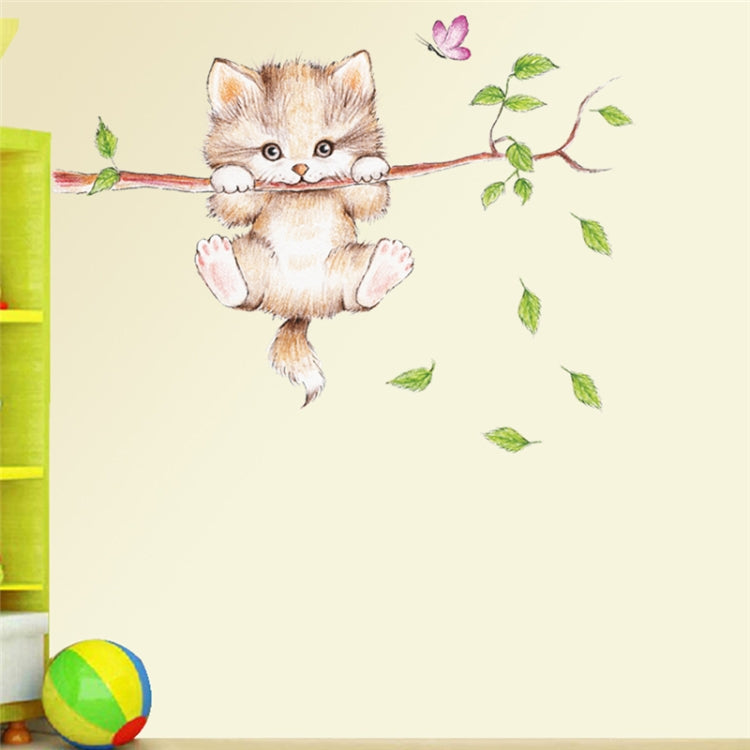 Adesivo da parete con simpatico gatto ramoscello asilo, layout ambiente, decorazione da parete, Cute Cat