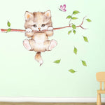 Adesivo da parete con simpatico gatto ramoscello asilo, layout ambiente, decorazione da parete, Cute Cat