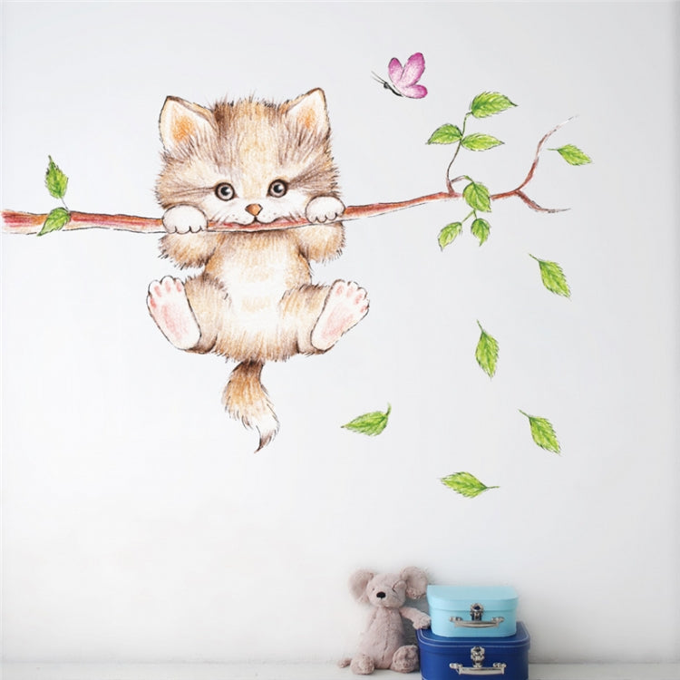 Adesivo da parete con simpatico gatto ramoscello asilo, layout ambiente, decorazione da parete, Cute Cat