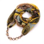 Sciarpa in chiffon con motivo floreale e collana, dimensioni: 180 x 48 cm