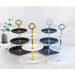 Portaoggetti per dessert con piatto di frutta a tre strati per festa di compleanno, Dessert Storage Rack, Black, Clear, Blue