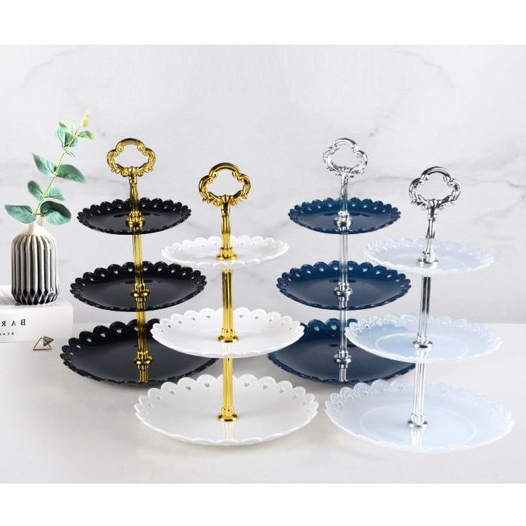 Portaoggetti per dessert con piatto di frutta a tre strati per festa di compleanno, Dessert Storage Rack, Black, Clear, Blue
