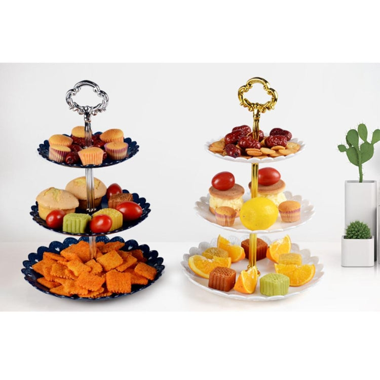 Portaoggetti per dessert con piatto di frutta a tre strati per festa di compleanno, Dessert Storage Rack, Black, Clear, Blue