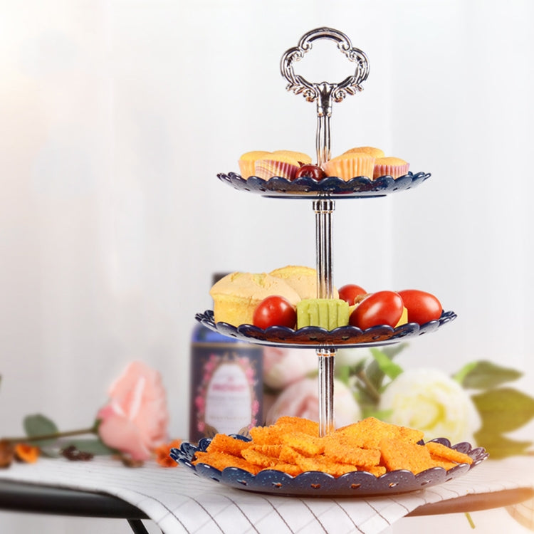Portaoggetti per dessert con piatto di frutta a tre strati per festa di compleanno, Dessert Storage Rack, Black, Clear, Blue