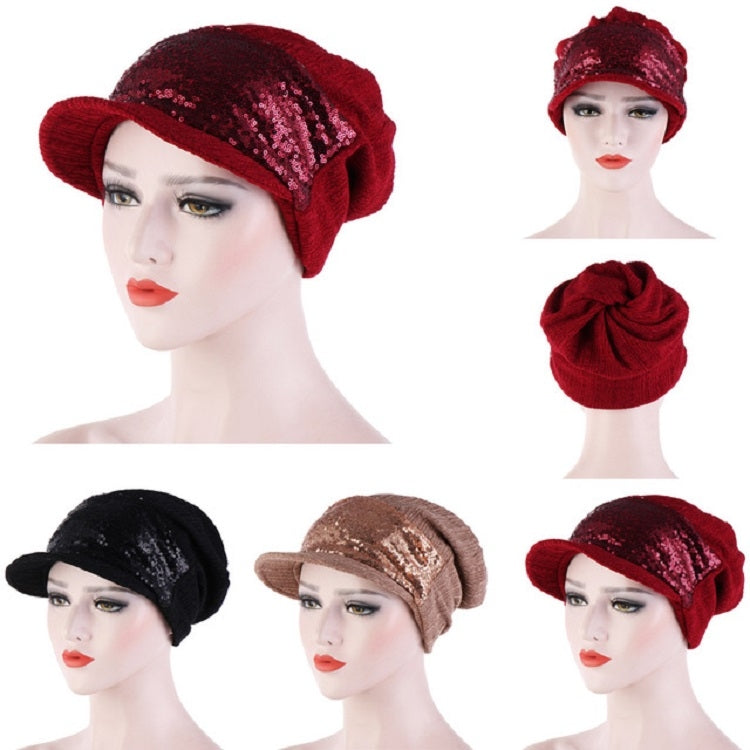 Cappello turbante con paillettes da donna, traspirante, vuoto, da 2 pezzi, One Size