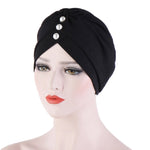 Cappello turbante con cappuccio decorativo con perle, piega sulla fronte da donna, 2 pezzi, One Size