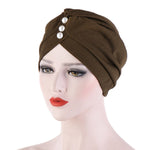 Cappello turbante con cappuccio decorativo con perle, piega sulla fronte da donna, 2 pezzi, One Size