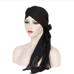 Cappello turbante con cappuccio a coda lunga in chiffon incrociato sulla fronte da 2 pezzi, One Size