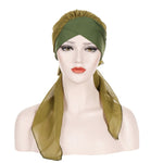 Cappello turbante con cappuccio a coda lunga in chiffon incrociato sulla fronte da 2 pezzi, One Size