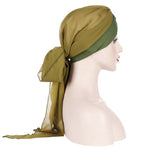 Cappello turbante con cappuccio a coda lunga in chiffon incrociato sulla fronte da 2 pezzi, One Size