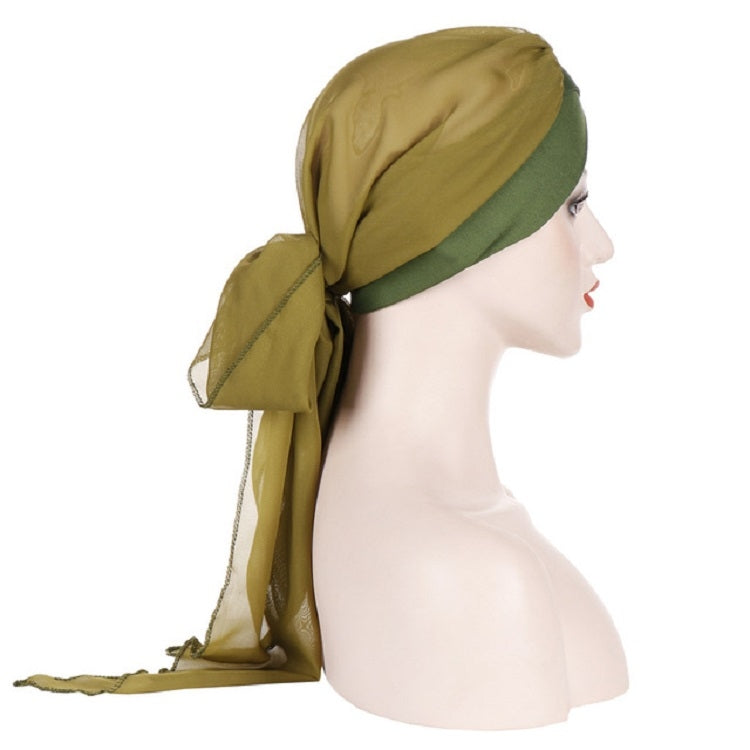 Cappello turbante con cappuccio a coda lunga in chiffon incrociato sulla fronte da 2 pezzi, One Size
