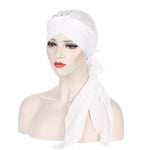 Cappello turbante con cappuccio a coda lunga in chiffon incrociato sulla fronte da 2 pezzi, One Size