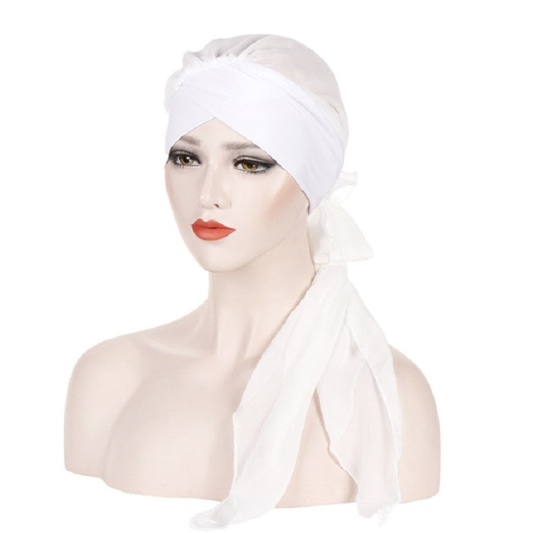 Cappello turbante con cappuccio a coda lunga in chiffon incrociato sulla fronte da 2 pezzi, One Size