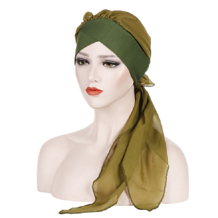 Cappello turbante con cappuccio a coda lunga in chiffon incrociato sulla fronte da 2 pezzi, One Size