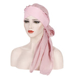 Cappello turbante con cappuccio a coda lunga in chiffon incrociato sulla fronte da 2 pezzi, One Size