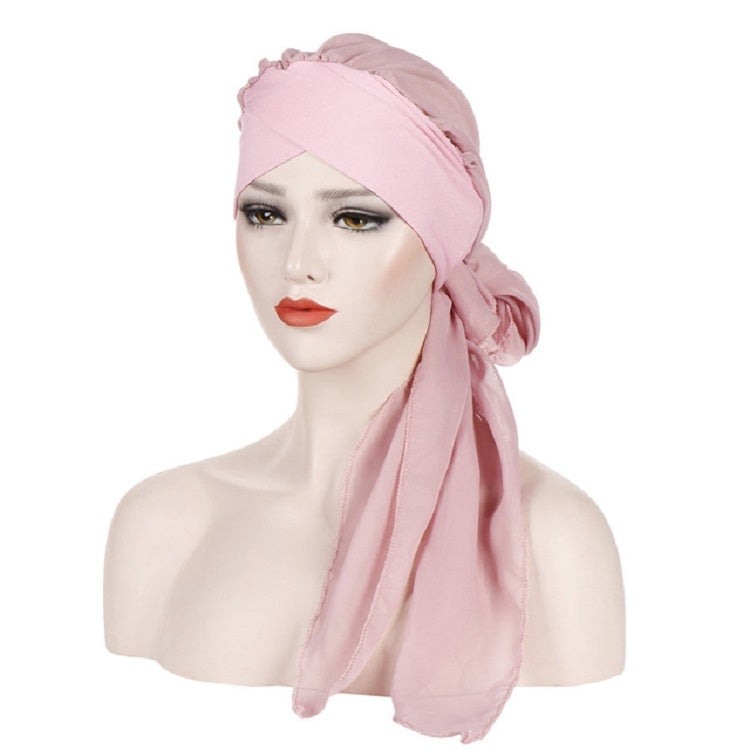 Cappello turbante con cappuccio a coda lunga in chiffon incrociato sulla fronte da 2 pezzi, One Size
