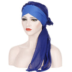 Cappello turbante con cappuccio a coda lunga in chiffon incrociato sulla fronte da 2 pezzi, One Size