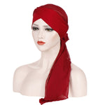Cappello turbante con cappuccio a coda lunga in chiffon incrociato sulla fronte da 2 pezzi, One Size