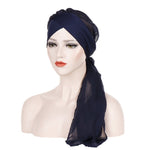Cappello turbante con cappuccio a coda lunga in chiffon incrociato sulla fronte da 2 pezzi, One Size