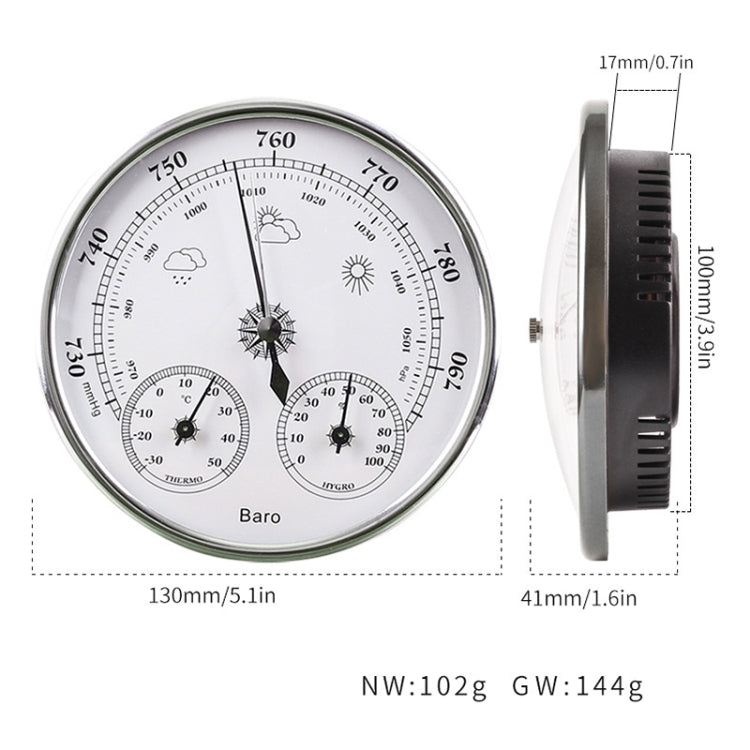 THB9392 Stazione meteorologica domestica da appendere alla parete, barometro, termometro, igrometro, THB9392 128mm Gold, THB9392 128mm Silver