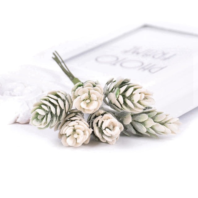 2 mazzi di fiori artificiali pianta pigna bouquet per la decorazione natalizia di nozze