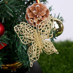 Ciondolo natalizio con farfalla, fiore artificiale, decorazione per albero di Natale, 5 pezzi, Gold, Silver, Aermy Green, Pink, Red