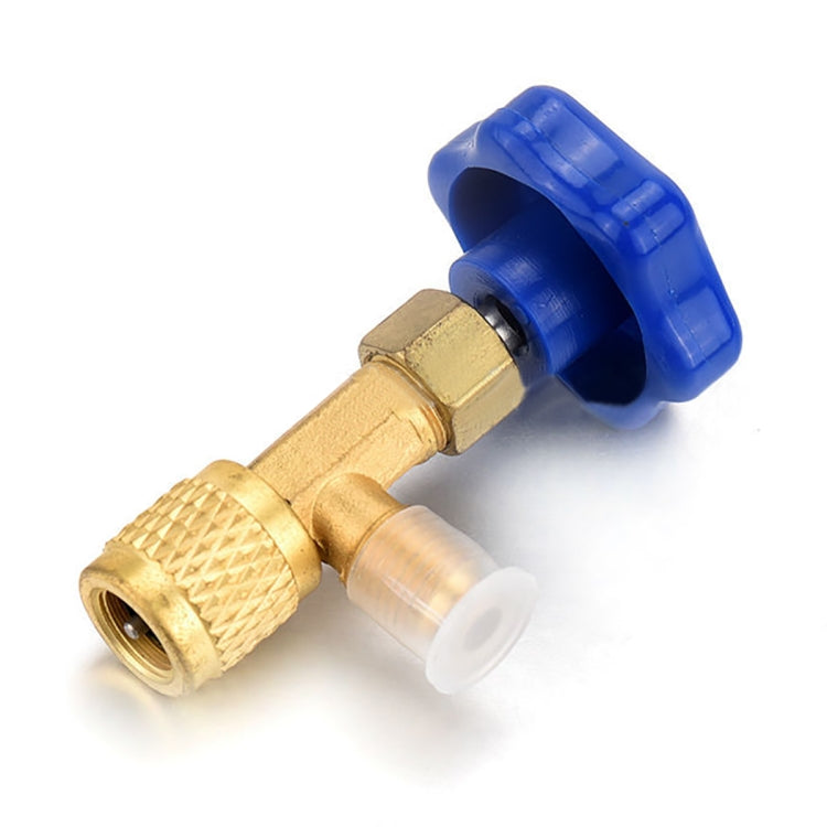 Apribottiglie con valvola in metallo blu 1/4 Connettore SAE Erogazione apribottiglie con valvola del refrigerante per R22 R134a R410A, Blue Metal Valve Bottle