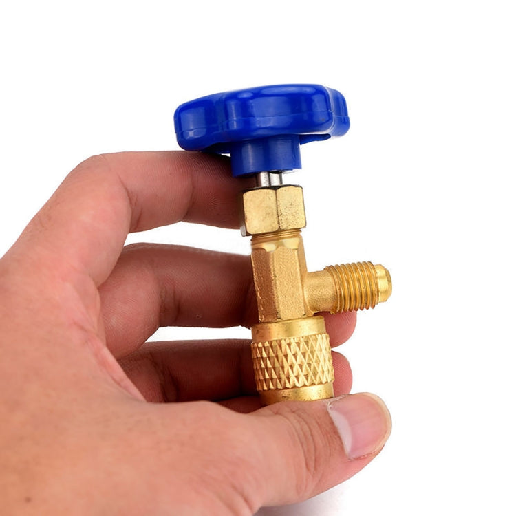 Apribottiglie con valvola in metallo blu 1/4 Connettore SAE Erogazione apribottiglie con valvola del refrigerante per R22 R134a R410A, Blue Metal Valve Bottle