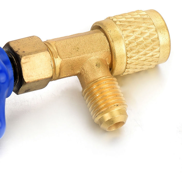 Apribottiglie con valvola in metallo blu 1/4 Connettore SAE Erogazione apribottiglie con valvola del refrigerante per R22 R134a R410A, Blue Metal Valve Bottle
