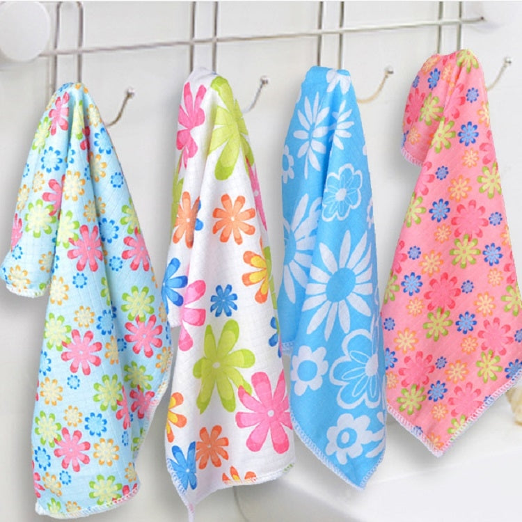 4 pezzi/set Panno per pulizia in tessuto con fiori stampati in microfibra, Microfiber Printed Towels