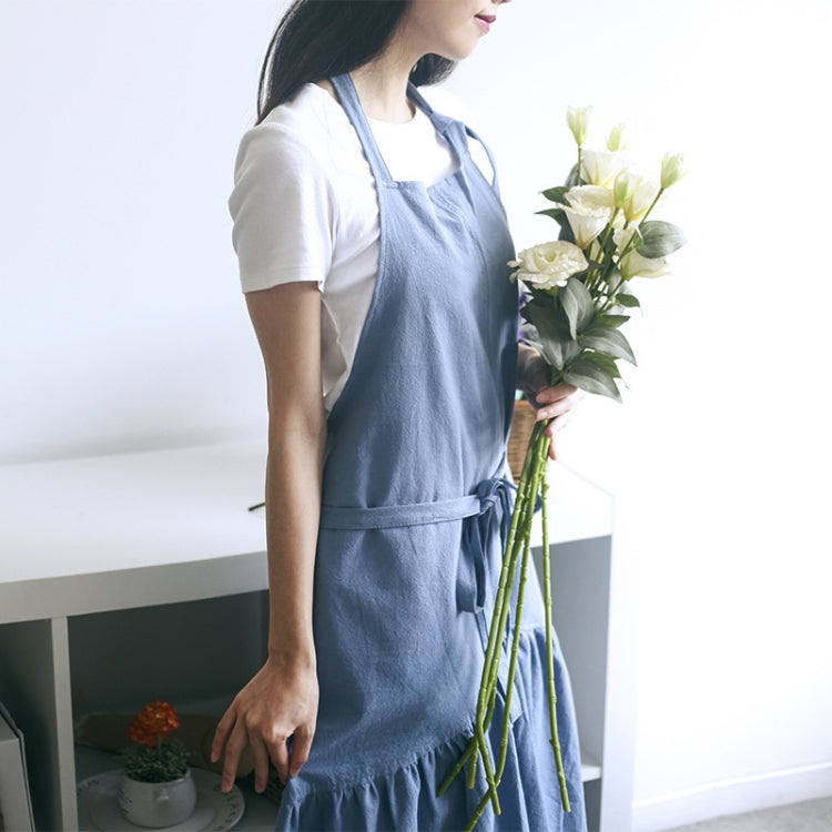 Grembiule lungo slim fit in cotone e lino a coda di pesce, per fiorista, manicure, negozio