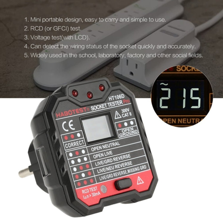 HT106 Tester per prese Rilevatore di test di tensione Linea di terra Linea neutra Elettroscopio di dispersione della linea in tensione, UK Plug, EU Plug, US Plug