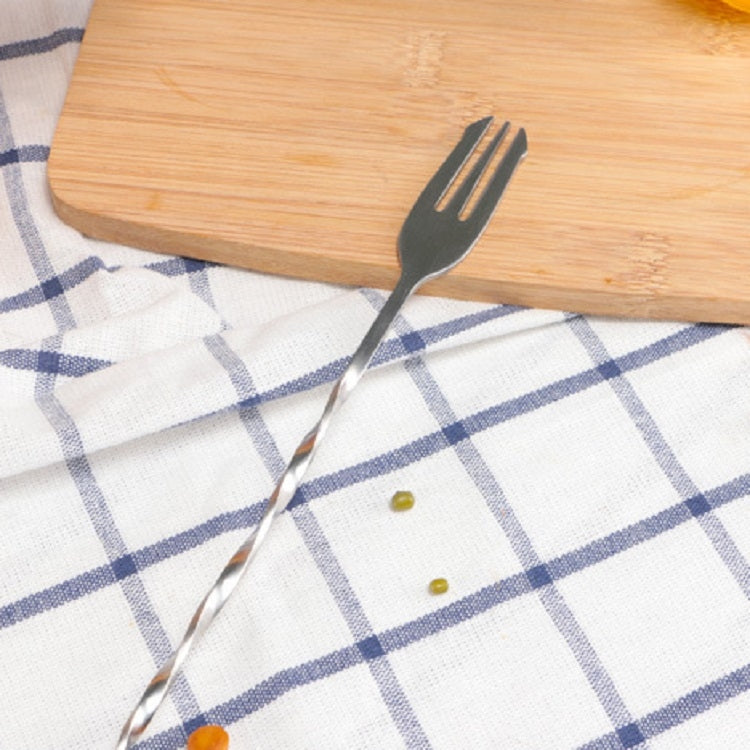 2 pezzi in acciaio inox con manico lungo, forchetta, cucchiaio, agitatore per ghiaccio, doppia testa, bastoncino per miscelare vino