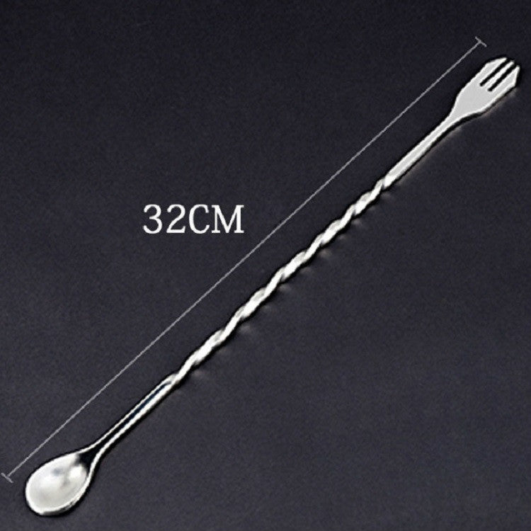 2 pezzi in acciaio inox con manico lungo, forchetta, cucchiaio, agitatore per ghiaccio, doppia testa, bastoncino per miscelare vino
