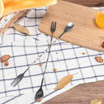 2 pezzi in acciaio inox con manico lungo, forchetta, cucchiaio, agitatore per ghiaccio, doppia testa, bastoncino per miscelare vino