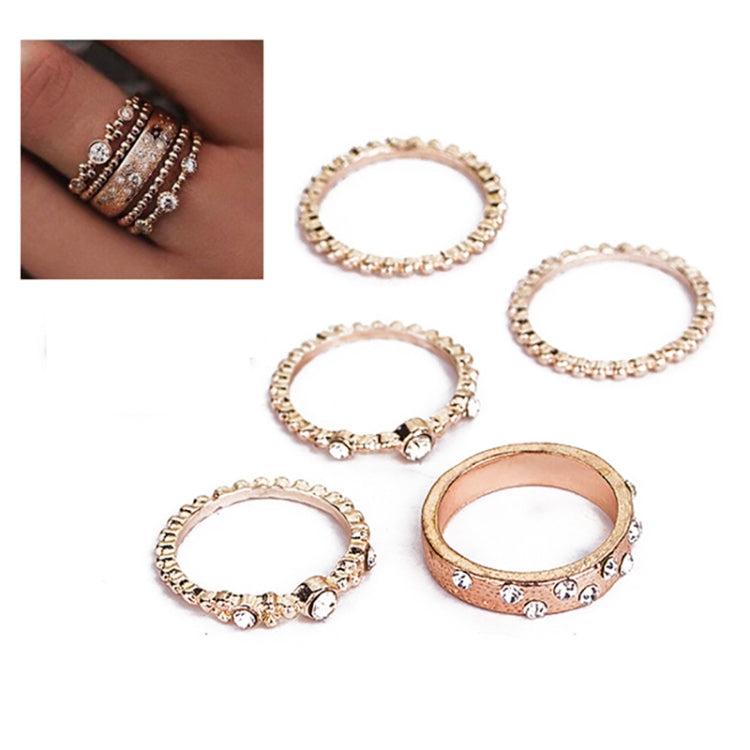 Set di 5 anelli eleganti di gioielli con strass in oro rosa da donna alla moda, 6, 7, 8, 9, 10