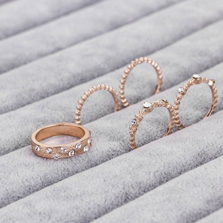 Set di 5 anelli eleganti di gioielli con strass in oro rosa da donna alla moda, 6, 7, 8, 9, 10